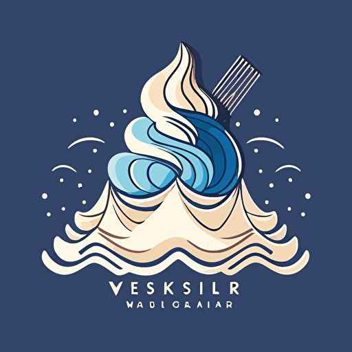 Vector logo of whisk with whipped cream on top that looks like a showy mountain. Colors are blue and vanilla. Simple forms. No clouds