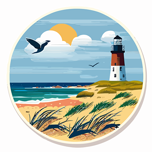 Nantucket Beach, vector sticker, minimal colorful, flat, no text