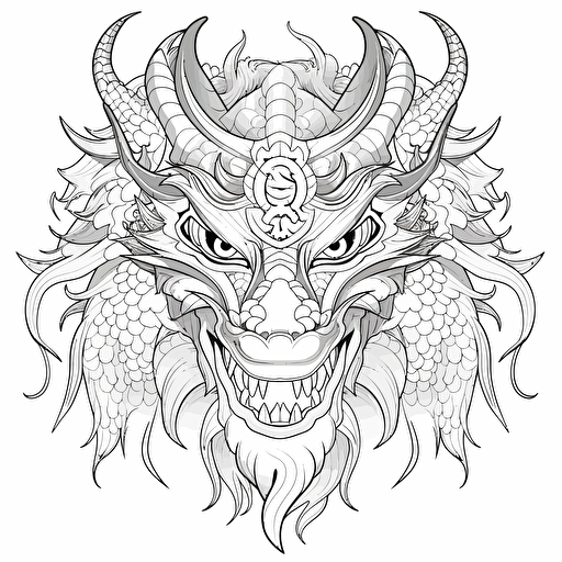 head dragon Japanese style No Shadow Cartoon Coloring page Vector Simple