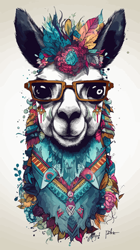 cute cartoon sparklecore filled llama wearing sunglasses::10 doodle colored pencil painting folk art::7 fantasy::2 vibrant vector illustration clip art white background::5