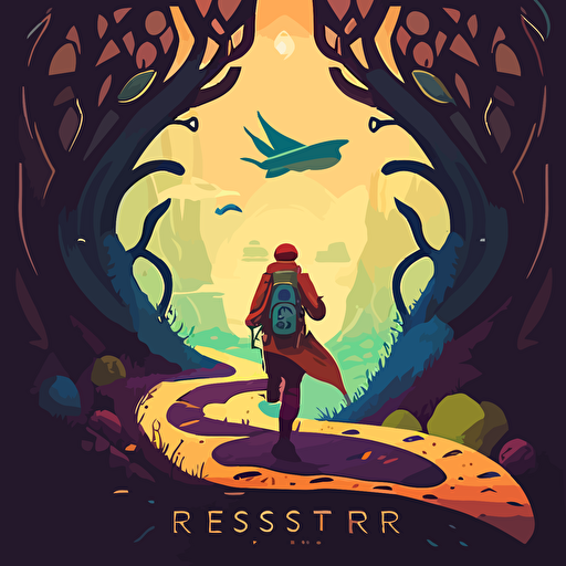 a seeker's journey. Vector, game design, flat colors.