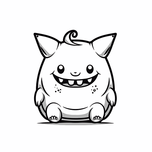 Chubby demon, looking at the camera, minimal, outline strokes only, black and white, logo, vector, white background