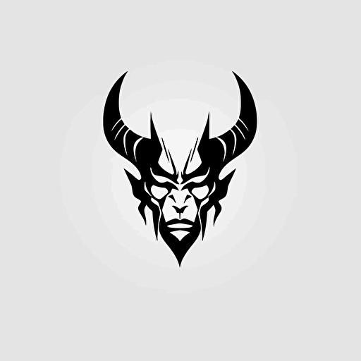 demon, looking at the camera, minimal, outline strokes only, black and white, logo, vector, white background