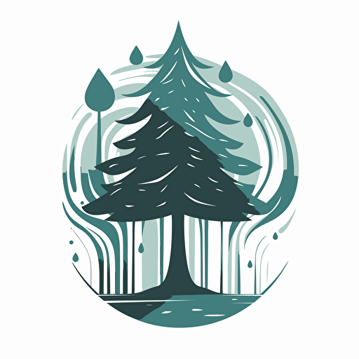 pine tree,water,vector style,emblem,sticer,clean,simple