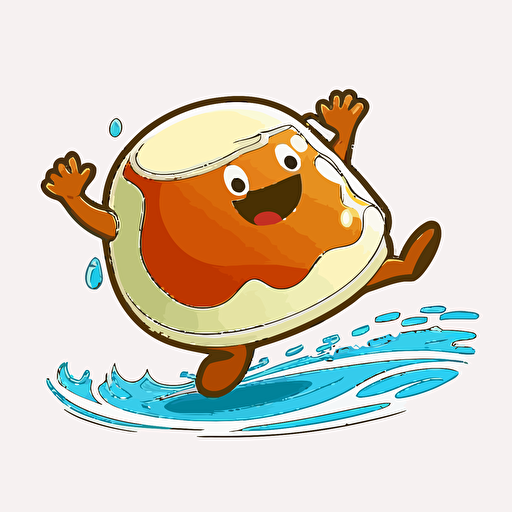 logo,mascot, simplistic, jiggling jello, catching an oblong brown ball, vector, white background