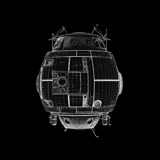 soyuz module 2d vector, minimalist, on black background