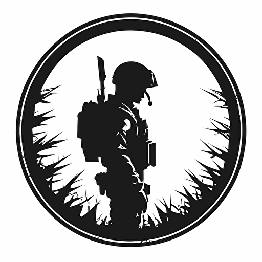 simple vector circle logo with plastic soldier black and white