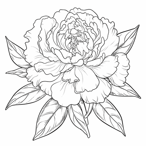 Peony flower and shake ignorant style No Shadow. Cartoon. Coloring page. Vector. Simple.