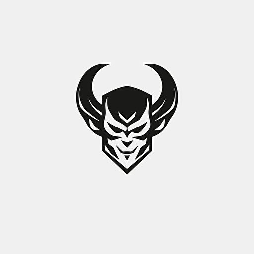 demon, looking at the camera, minimal, outline strokes only, black and white, logo, vector, white background