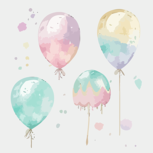 set of cute watercolor pastel foil balloons, vector, clipart, white bacjground