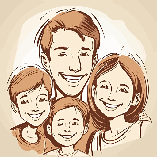 family of 4, smiling, vector