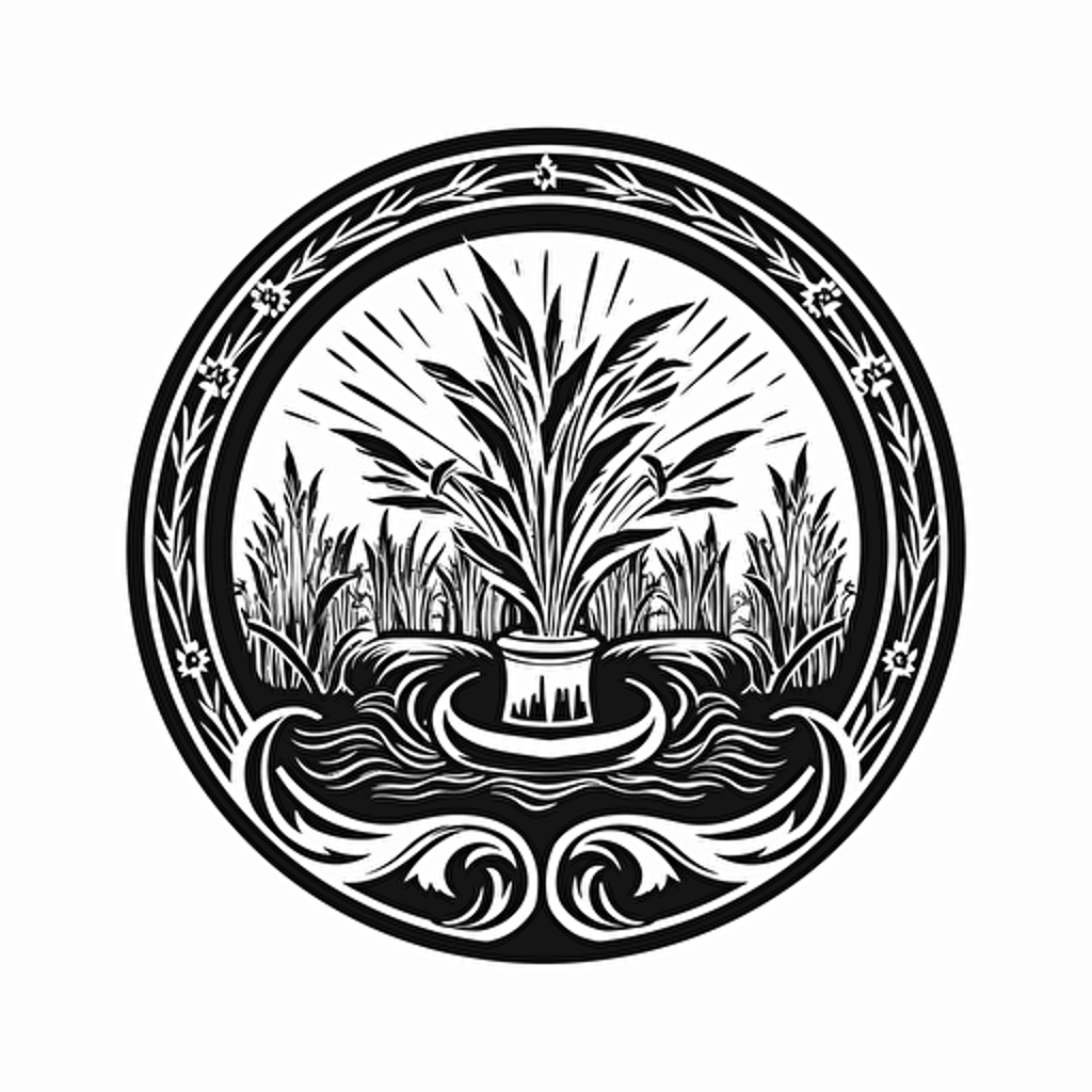black and white vector logo for lawn care service, mower, trimmer, seed, grass