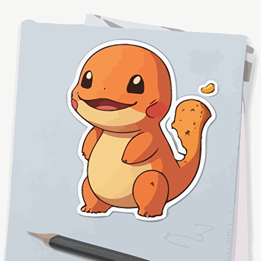 Sticker, cute Charmander, kawaii, collectible, vector