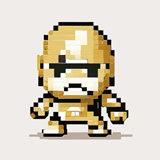Pixelated baby golden stormtrooper, lofi, goofy looking, smiling, white background, vector art , pixar style