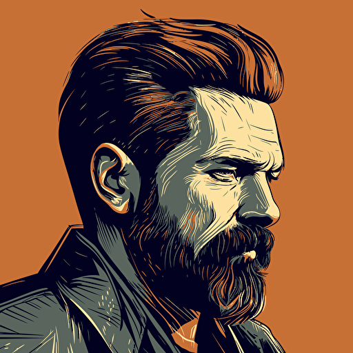 vector art style 38 year old white man, slicked back hair and beard, in the style of Micheal Parks