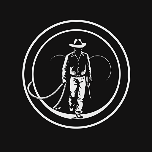 simple cowboy lasso, minimalism, vector art, black and white, flat, logo