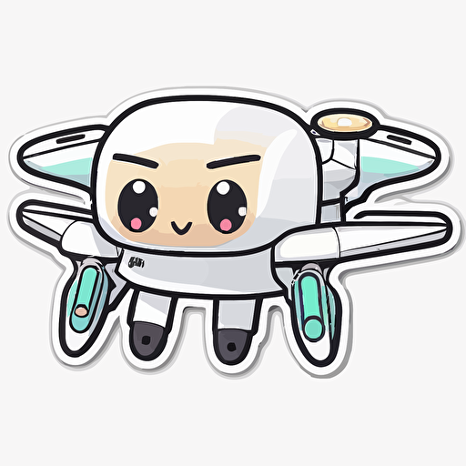 sticker, color, kawaii style, UAV, contour, vector, white background
