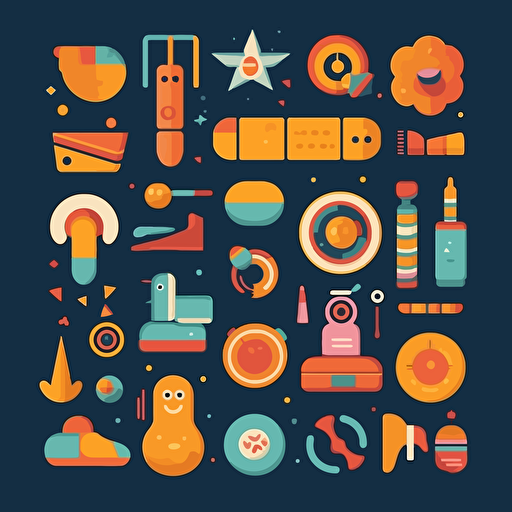 illustration assorted group of objects flat art vectorized