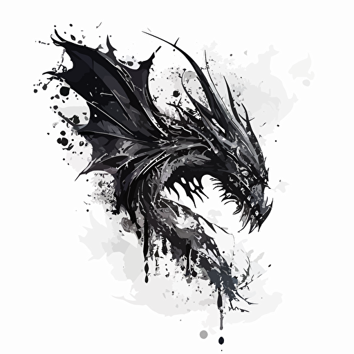 dragon vector art flying black on white paper