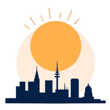 a sunsetting over a city