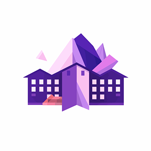 A low poly flat vector logo of a school use purple colours but a white background, minimal