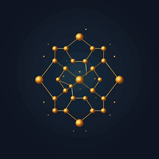 dark blue molecular structures, minimalist design, Logo, Gold background, vector drawing, flat