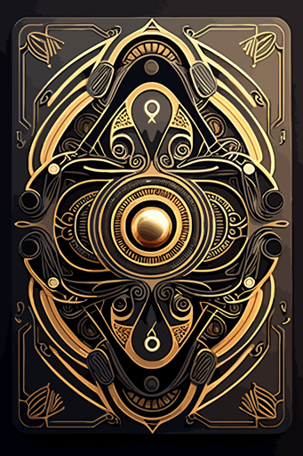A card back, in an ornate mechanical geometric style, [Two colors]. The card back should have a unique design, with elements of fluidity and movement, Flat with no shadow, no script, horizontal symmetry, while still maintaining a cohesive look and feel throughout the deck. Two circles in the middle. Symmetrical design. The overall design should evoke a sense of tranquility, The final product should be high-quality, vector artwork, suitable for printing on the backs of standard playing cards.