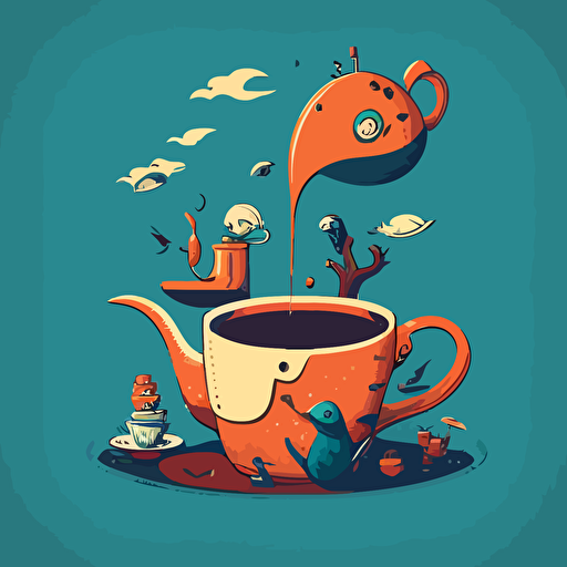 fun tea time in the mid-morning, vector illustration