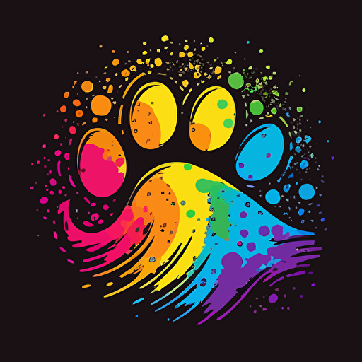 logo design, flat 2d vector logo of a paw print,rainbow colors, 80s, lisa-frank-inspired
