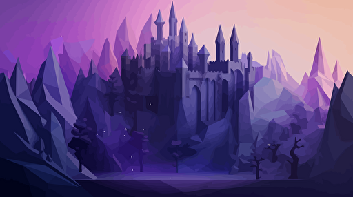 abstract medieval backround, low poly, vector, knights,, castle, purple, video game, epic journey