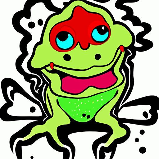 pop wonder svg vector sticker goopy super wrinkly frog bog swamp monster red eyes stoned monster passing joint man brain dripping brains spaced head