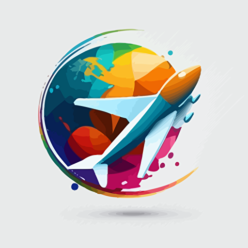 globe with airline flat vector logo