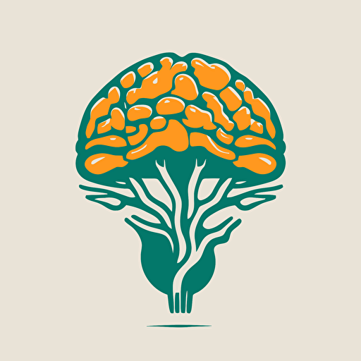 a simple 2 color vector logo of a mushroom brain