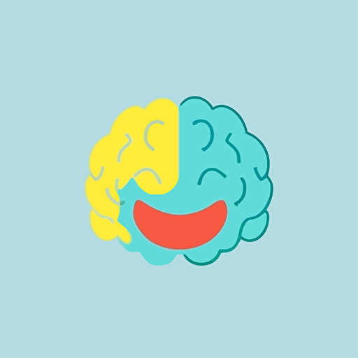 a simple vector image of brain with a smiley face, minimalist, 5 pastelle colors, friendly, kind