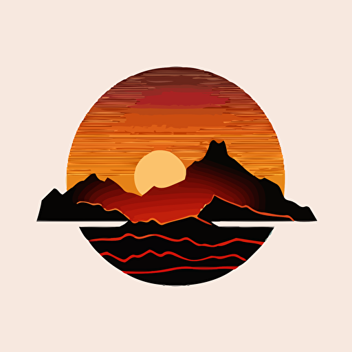 simple vector minimal logo of sunset with mountains, style of Carolyn Davidson, no text