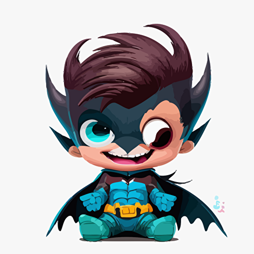 A saturated colorfull baby fur batman, goofy looking, smiling, white background, vector art , pixar style