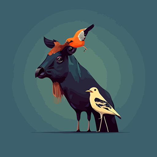 bird eating tick on top of a cow minimalize art vector