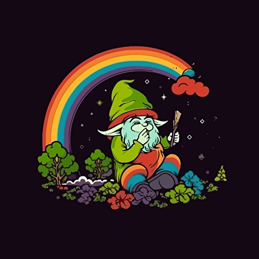 duende comiendo hongos fumando marihuana trebol arcoiris logo vector