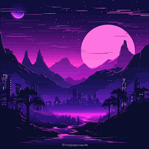An anime landscape cyber punk purple light vector