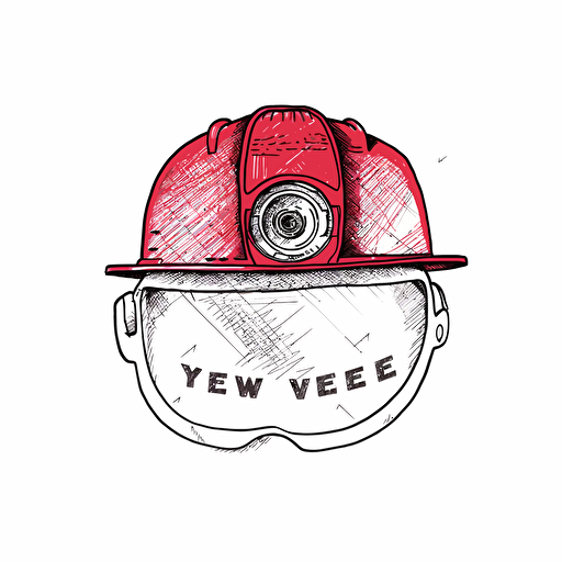 sketched, unfinished blueprint vector logo of a red hard hat on a simple white background. logo includes the text "You're Covered." Eye-Level Shot