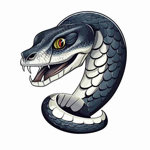 striking cobra, detailed, cartoon style, 2d clipart vector, creative and imaginative, hd, white background