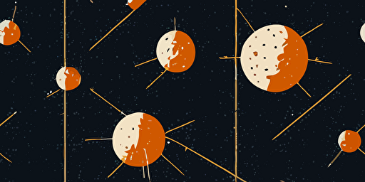 vector style asteroids and comets on a dark background, paper texture with grain