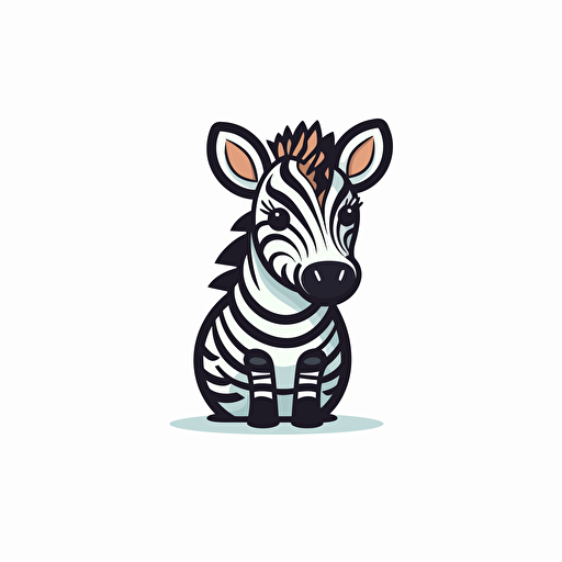 Zebra, Comic vector illustration style, flat design, minimalist logo, minimalist icon, flat icon, adobe illustrator, cute, Simple