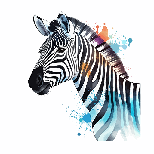 zebra, detailed, cartoon style, 2d watercolor clipart vector, creative and imaginative, hd, white background