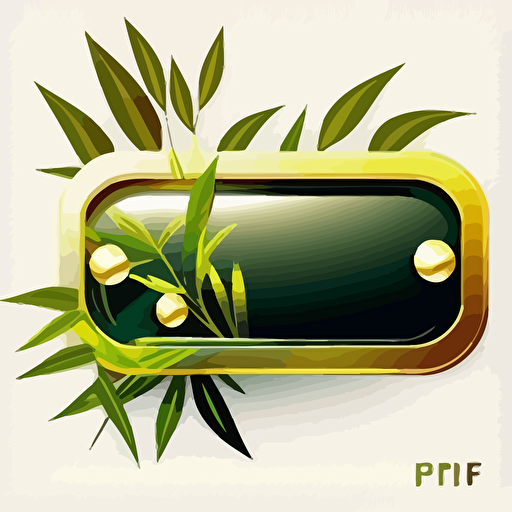 horizontal rectangular rounded button with bamboo, leaves and fire around them with room for text inside the button design vector, no background