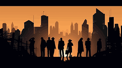 a city background, simple, vector, daylight, gangster style, cartoon style, with criminals