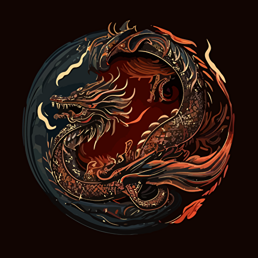 dark vector, circle logo, traditional Chinese dragon