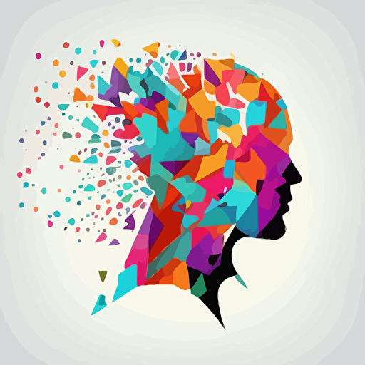 persons head with many tabs open. flat vector. bright colours