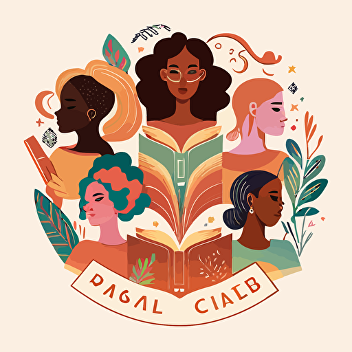 flat vector art, logo for book club, multicultural, diverse, diverse books with magic