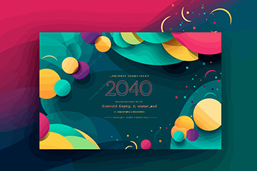 horizontal email invitation on full canvas, End of Year celebration, vector, bright contrasting colors, simple but beautiful